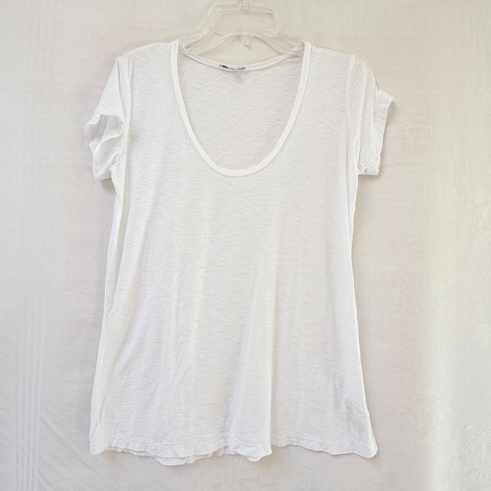 James Perse Standard White Scoop Neck Slub T-Shirt Womens 2 US Medium Basic